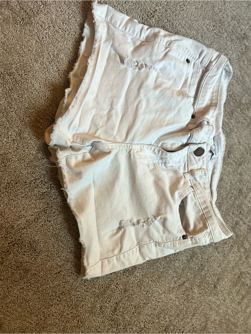 O’Neill White Stretchy Denim Frayed Hem Women's Shorts